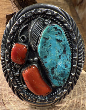 3 Stone Turquoise and Coral Bracelet