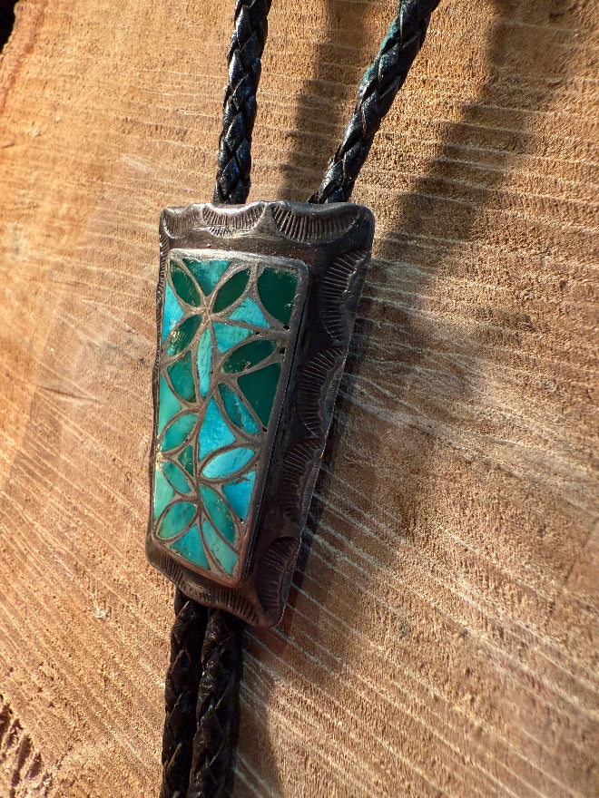 Blue Gem Channel Inlay Bolo Tie