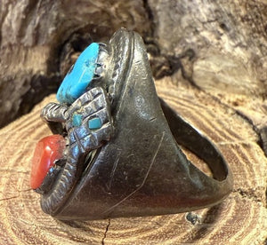 Coral and Turquoise Snake Ring