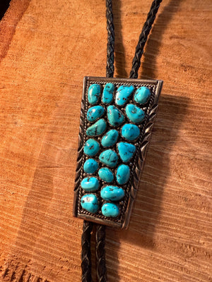 E Spencer Turquoise Cluster Bolo Tie