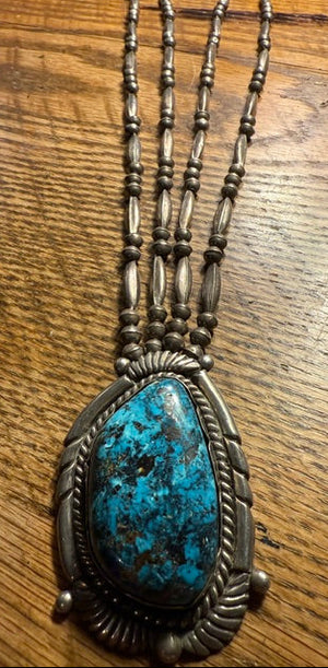 Morenci Stone and Silver Bead Pendant Necklace