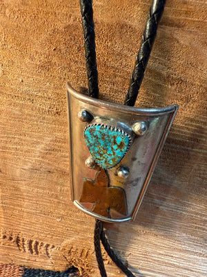 Morenci Turquoise & Copper Peyote Bird Bolo Tie