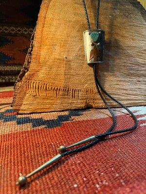 Morenci Turquoise & Copper Peyote Bird Bolo Tie