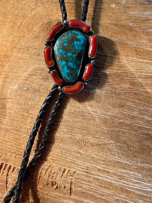 Morenci Turquoise & Coral Bolo Tie