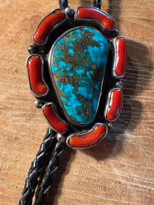 Morenci Turquoise & Coral Bolo Tie