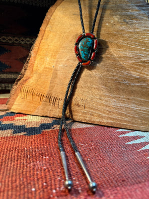 Morenci Turquoise & Coral Bolo Tie
