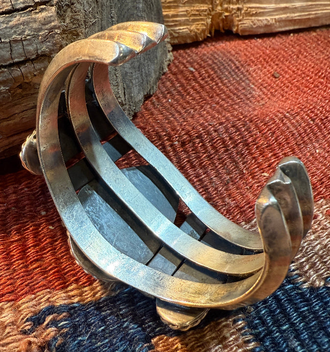 Old Pawn Turquoise and Coral Heavy Cuff Bracelet