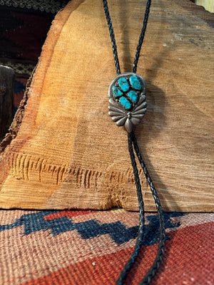 Old Zuni Butterfly Turquoise Bolo Tie