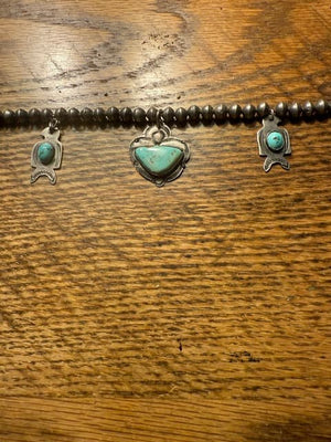 Silver Thunderbird Turquoise Bead Necklace