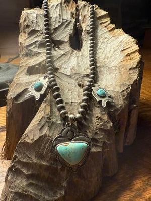 Silver Thunderbird Turquoise Bead Necklace