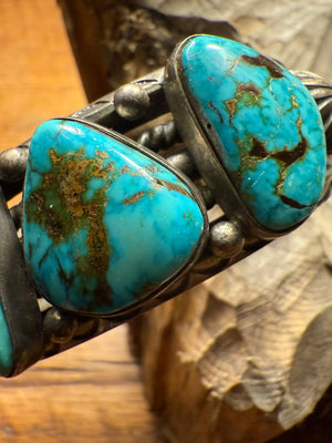 Three Stone Turquoise Cuff Bracelet