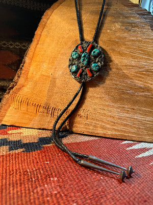 Turquoise & Coral Navajo Bolo Tie