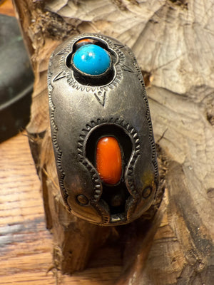 Turquoise & Coral Shadowbox Cuff Bracelet