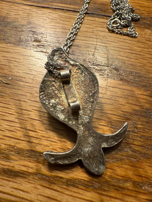 Turquoise Sand-Cast Squash Blossom Pendant Necklace