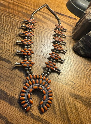 Vintage Spiny Oyster Squash Blossom Necklace