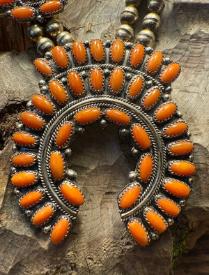 Vintage Spiny Oyster Squash Blossom Necklace