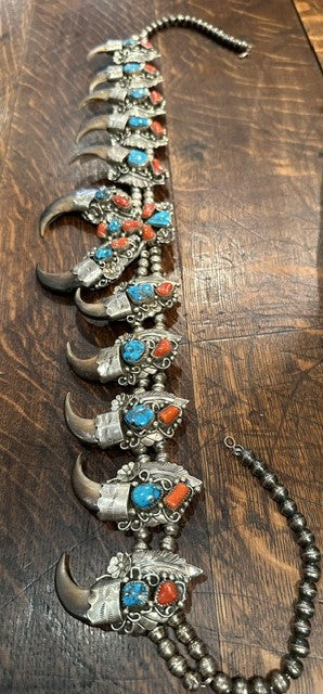 Zuni Bear Claw Squash Blossom Necklace