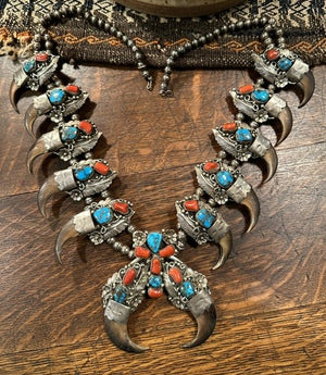 Zuni Bear Claw Squash Blossom Necklace
