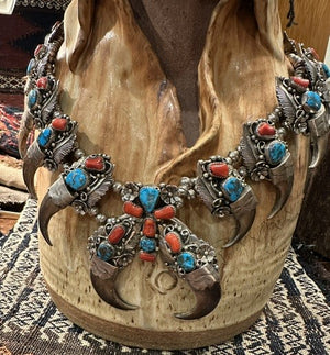 Zuni Bear Claw Squash Blossom Necklace