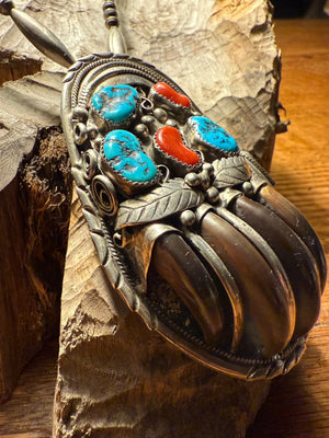 Zuni Black Bear Claw Pendant Necklace