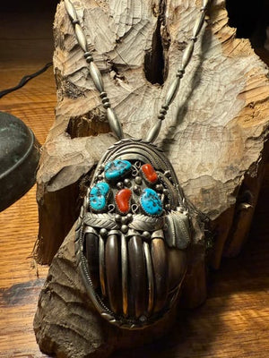 Zuni Black Bear Claw Pendant Necklace