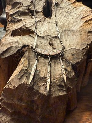 Zuni Silver Crescent & Triple Dangle Necklace