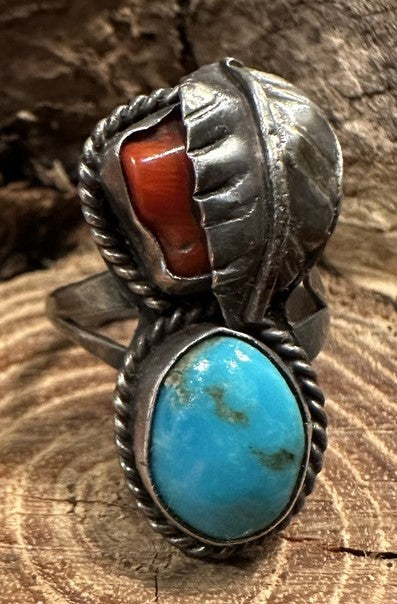 2 Stone Silver Leaf Ring