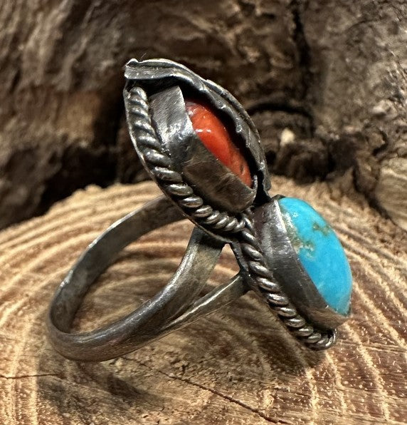 2 Stone Silver Leaf Ring