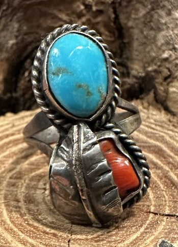 2 Stone Silver Leaf Ring