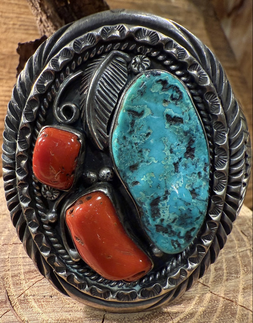 3 Stone Turquoise and Coral Bracelet