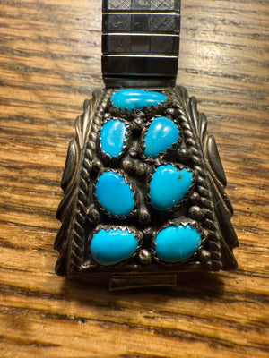Art Yellowhorse Morenci Turquoise Watch Band Tips