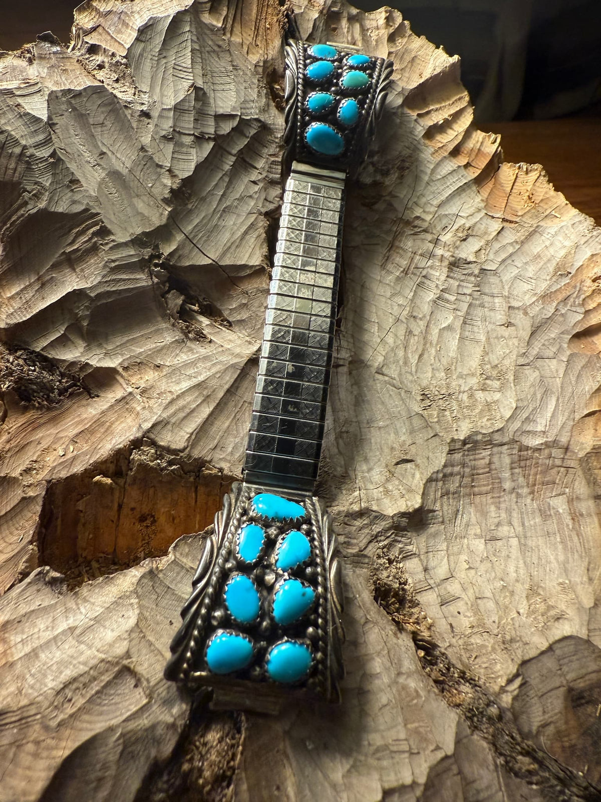 Art Yellowhorse Morenci Turquoise Watch Band Tips