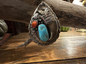 Bear Claw Turquoise and Coral Pendant