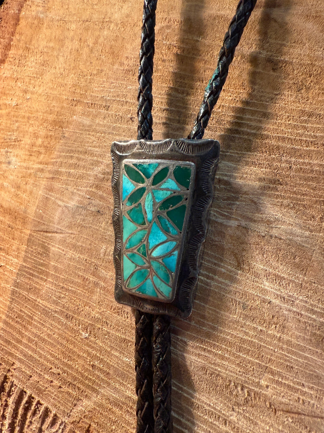 Blue Gem Channel Inlay Bolo Tie