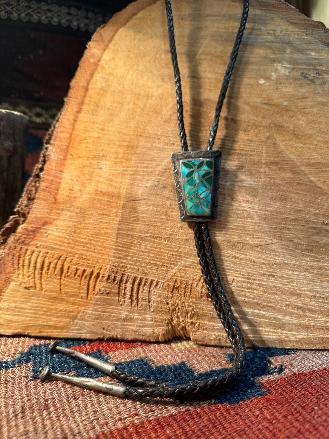 Blue Gem Channel Inlay Bolo Tie