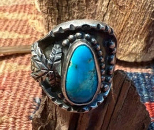 Blue Gem Leaf Ring