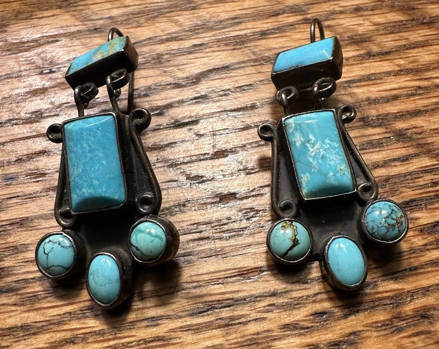 Chicklet Dangler Turquoise Earrings