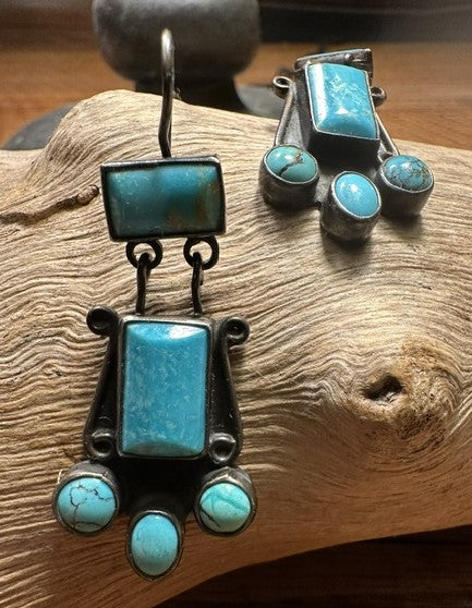Chicklet Dangler Turquoise Earrings