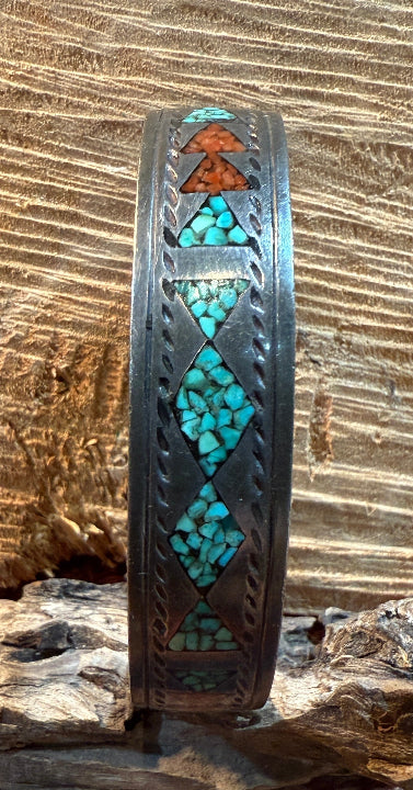 Chip Inlay Turquoise Cuff