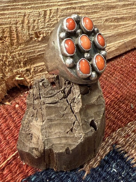 Coral Cabochon Heavy Silver Ring