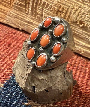 Coral Cabochon Heavy Silver Ring