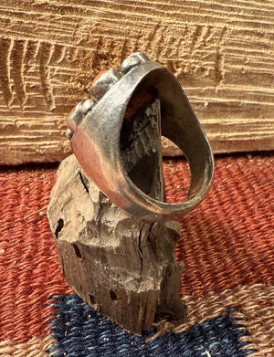 Coral Cabochon Heavy Silver Ring