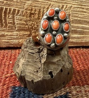 Coral Cabochon Heavy Silver Ring