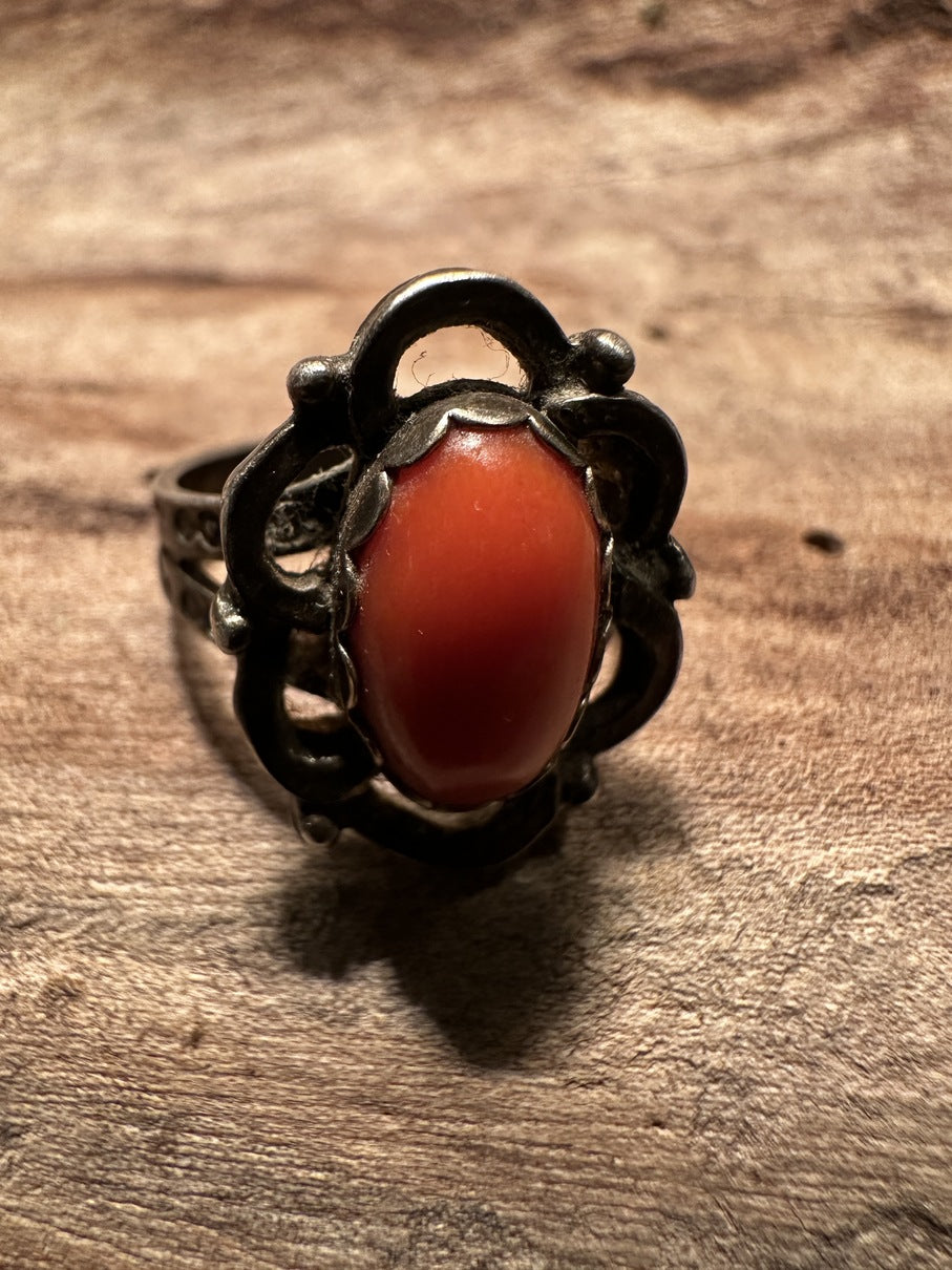 Coral Cabochon Ring