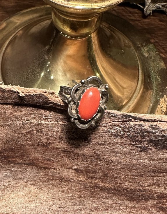 Coral Cabochon Ring