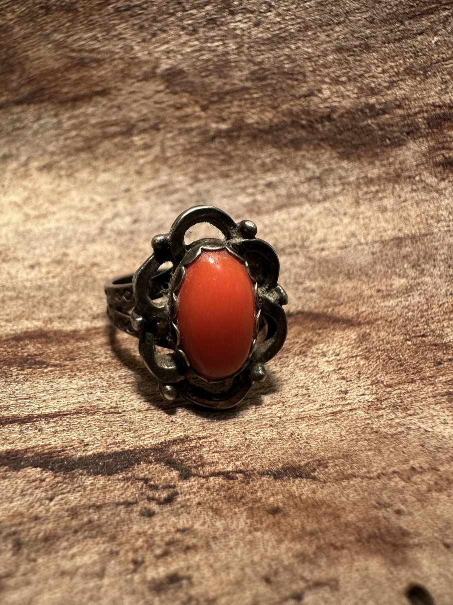 Coral Cabochon Ring
