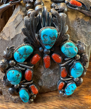 Coral and Turquoise Squash Blossom