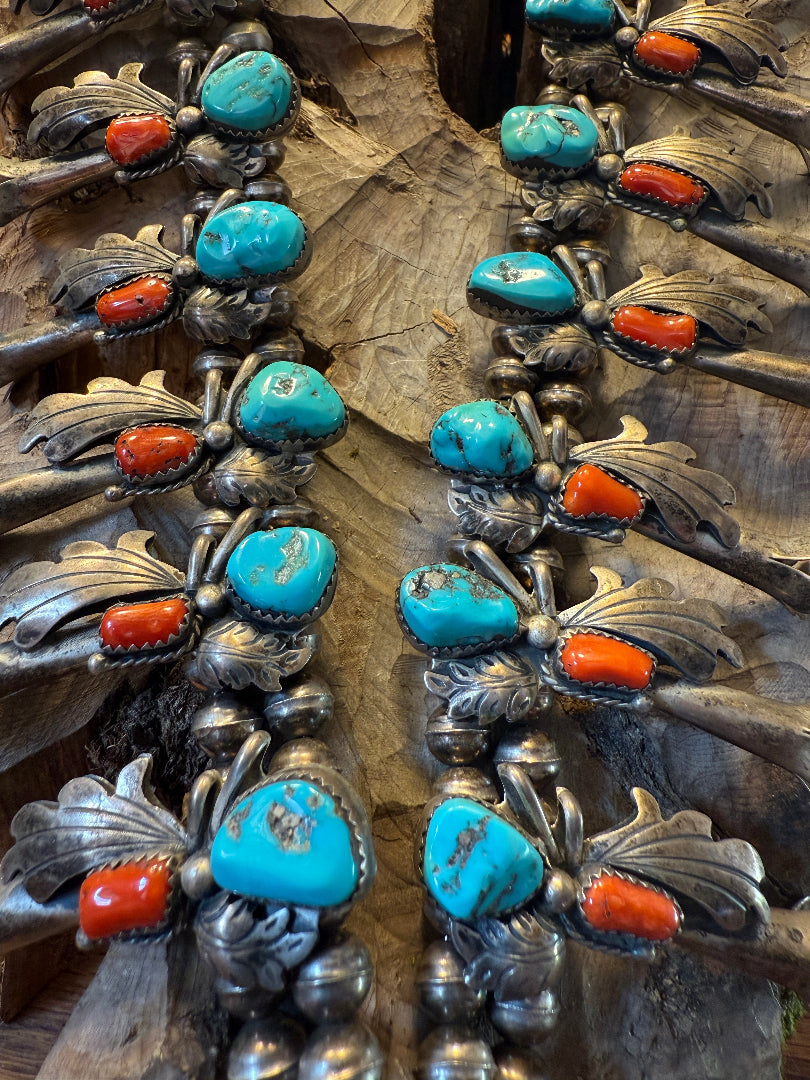 Coral and Turquoise Squash Blossom