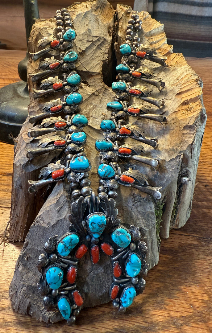 Coral and Turquoise Squash Blossom