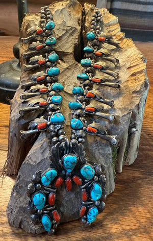Coral and Turquoise Squash Blossom